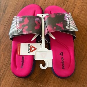 Reebok Pink and Black Slide Sandals